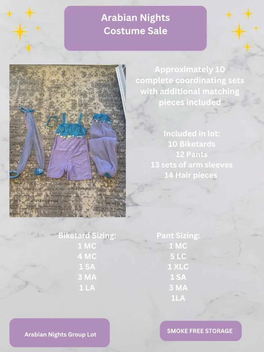 Dance Costume Lot - Arabian Nights: 10 Complete Group Costumes: Multiple Sizes